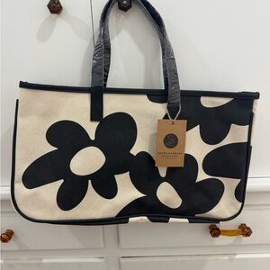Natural canvas tote with Black Floral design